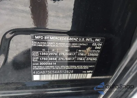 2004 Mercedes-Benz Ml 500 4Matic из США, поврежденный, VIN 4JGAB75E54A512828